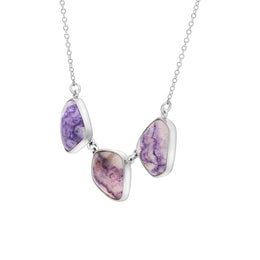 Sterling Silver Blue John 3 Stone Abstract Oval Unique Necklace