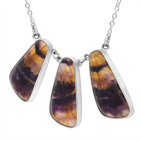 Sterling Silver Blue John Abstract Oval Unique Necklace