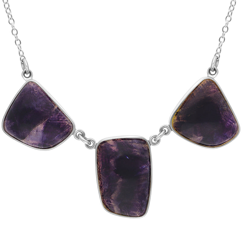 Sterling Silver Blue John Abstract Oblong Unique Chain Necklace ...