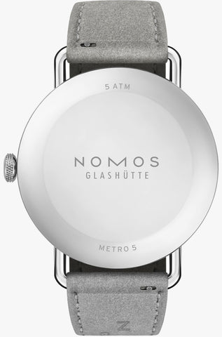 Nomos Glashutte Metro 33 Muted Red Steel Back Watch