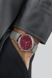 Nomos Glashutte Metro 33 Muted Red Steel Back Watch