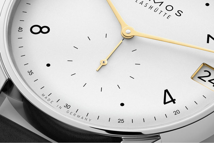Nomos Glashutte Minimatik 39 Date Gold Sapphire Crystal Watch