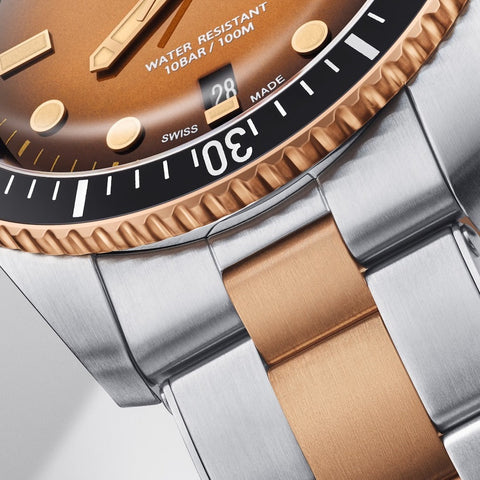 Oris Divers Sixty Five Bracelet Watch with gold dial, steel bracelet, steel case