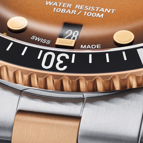 Oris Divers Sixty Five Bracelet Watch with gold dial, steel bracelet, steel case