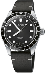 Oris Divers Sixty Five 12H Calibre 400 Watch with black dial, leather strap, steel case