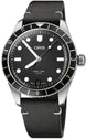 Oris Divers Sixty Five 12H Calibre 400 Watch with black dial, leather strap, steel case