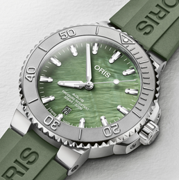 Oris Aquis New York Harbor Limited Edition Watch with green dial, rubber strap, steel case