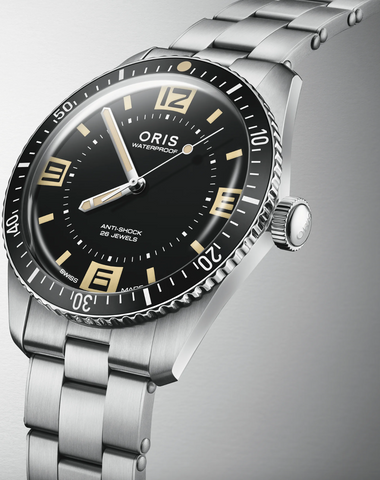 Oris Divers 60th Anniversary Edition Watch with black dial, steel bracelet, steel case
