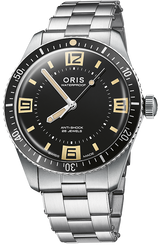 Oris Divers 60th Anniversary Edition Watch with black dial, steel bracelet, steel case