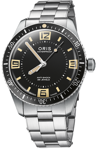Oris Divers 60th Anniversary Edition Watch with black dial, steel bracelet, steel case