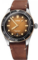 Oris Divers Sixty Five Leather Watch with gold dial, leather strap, steel case