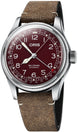 Oris Big Crown Pointer Date Watch with red dial, leather strap, steel case