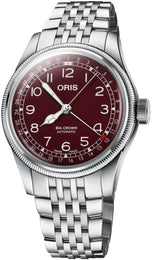 Oris Big Crown Pointer Date Watch with red dial, steel bracelet, steel case
