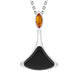 Sterling Silver Whitby Jet and Amber Two Stone Triangle Drop Necklace