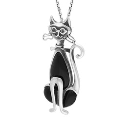 Sterling Silver Whitby Jet Sitting Cat Pendant
