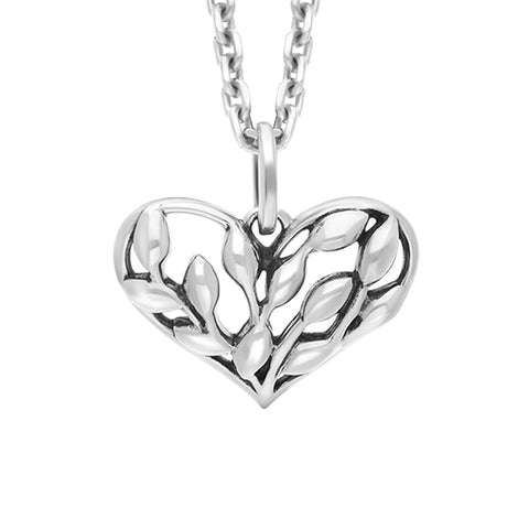 Sterling Silver Plant Heart Pendant with Silver Chain