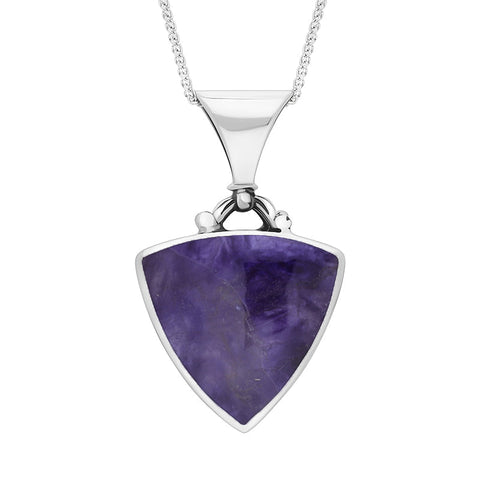 Sterling Silver Whitby Jet and Blue John Triangle Fob Pendant