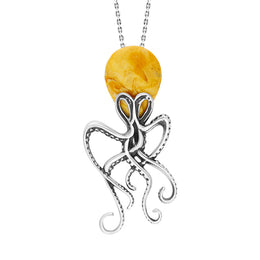Sterling Silver Amber Octopus Pendant