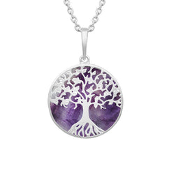 Sterling Silver Blue John Round Tree of Life Necklace