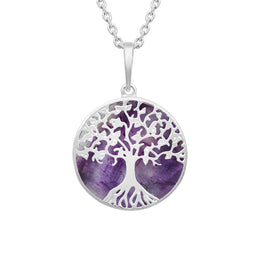 Sterling Silver Blue John Round Tree of Life Necklace