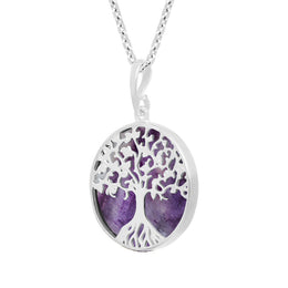 Sterling Silver Blue John Round Tree of Life Necklace