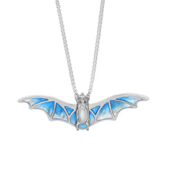 Sterling Silver  and Blue Enamel Black Rhodium Plated Bat Pendant
