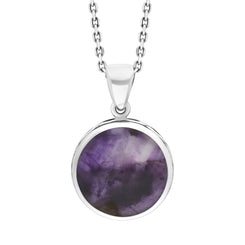 Sterling Silver Whitby Jet and Blue John Round Celtic Pendant