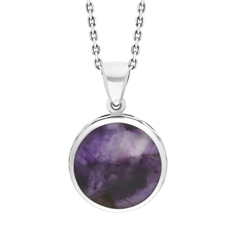 Sterling Silver Whitby Jet and Blue John Round Celtic Pendant