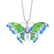 Sterling Silver Blue Green Enamel with Diamond & Blue Moonstone Butterfly Pendant