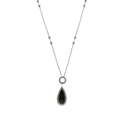 Sterling Silver Whitby Jet Marcasite Pear Drop T-Bar Necklace, N914.