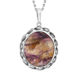 Sterling Silver Blue John Oval Rope Edge Unique Pendant