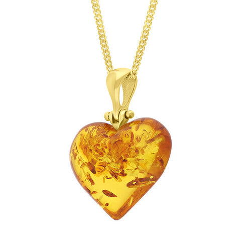 Gold Plated Amber Small Heart Pendant