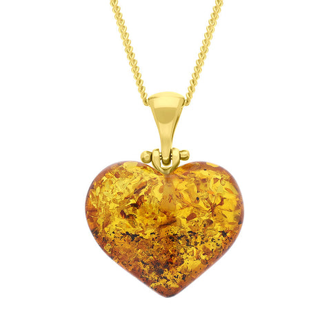 Gold Plated Amber Small Heart Pendant