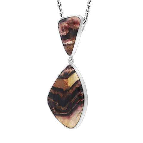 Sterling Silver Blue John Two Stone Abstract Oval Unique Pendant