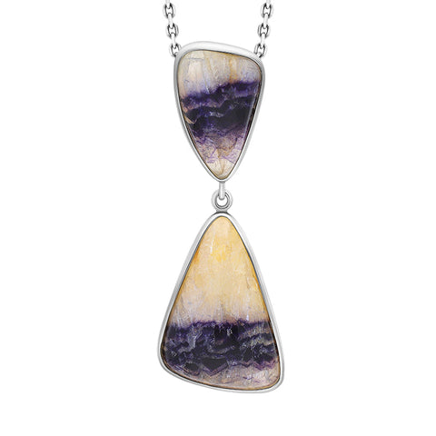 Sterling Silver Blue John Two Stone Abstract Unique Pendant