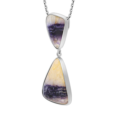 Sterling Silver Blue John Two Stone Abstract Unique Pendant