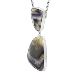 Sterling Silver Blue John Two Stone Abstract Oval Unique Pendant