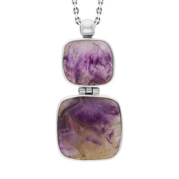 Sterling Silver Blue John Two Stone Hinge Drop Unique Pendant