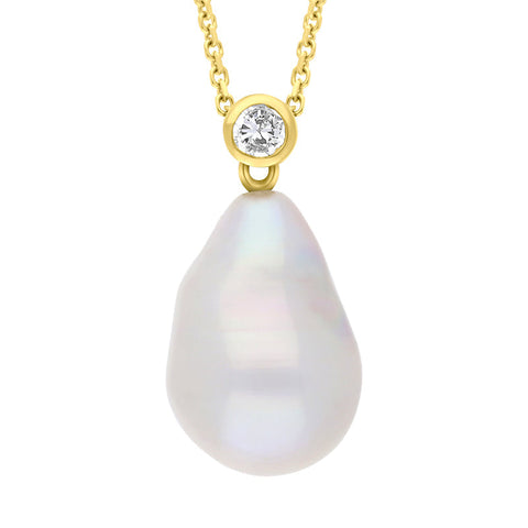 18ct Yellow Gold Diamond and Pearl Unique Pendant
