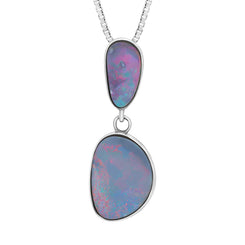 Sterling Silver Abstract Opal Two Stone Necklace