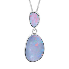 Sterling Silver Abstract Opal Two Stone Necklace