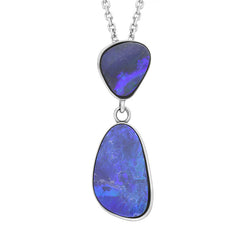 Sterling Silver Abstract Opal Two Stone Necklace