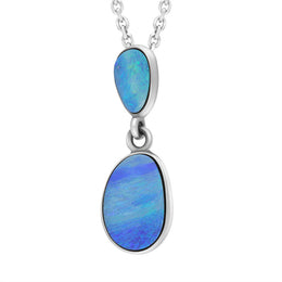 Sterling Silver Opal Abstract Oval Doublet Two Stone Unique Necklace
