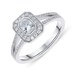 Phoenix Cut 18ct White Gold 0.60ct Diamond Halo Ring. ATD-152.
