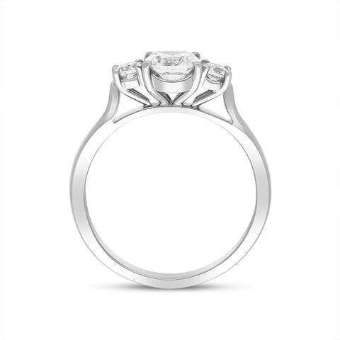 Platinum 0.89ct Diamond Cushion Cut Three Stone Ring