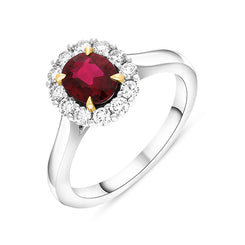 Platinum 1.16ct Ruby Diamond Oval Cluster Ring, PJW-414