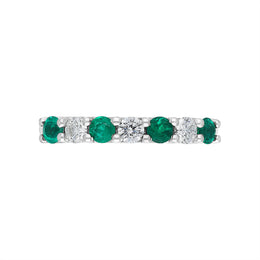 Platinum Emerald Diamond Seven Stone Claw Set Half Eternity Ring