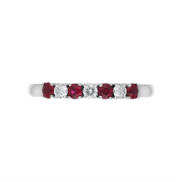 Platinum Ruby Diamond Seven Stone Claw Set Half Eternity Ring