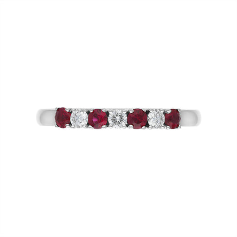 Platinum Ruby Diamond Seven Stone Claw Set Half Eternity Ring