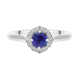 Platinum 0.61ct Sapphire 0.07ct Diamond Tudor Rose Cluster Ring